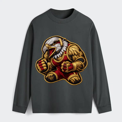 Embroidered patch design - WRESTLING EAGLE - fierce eagle with - Classic Long Sleeve Shirt - Gray