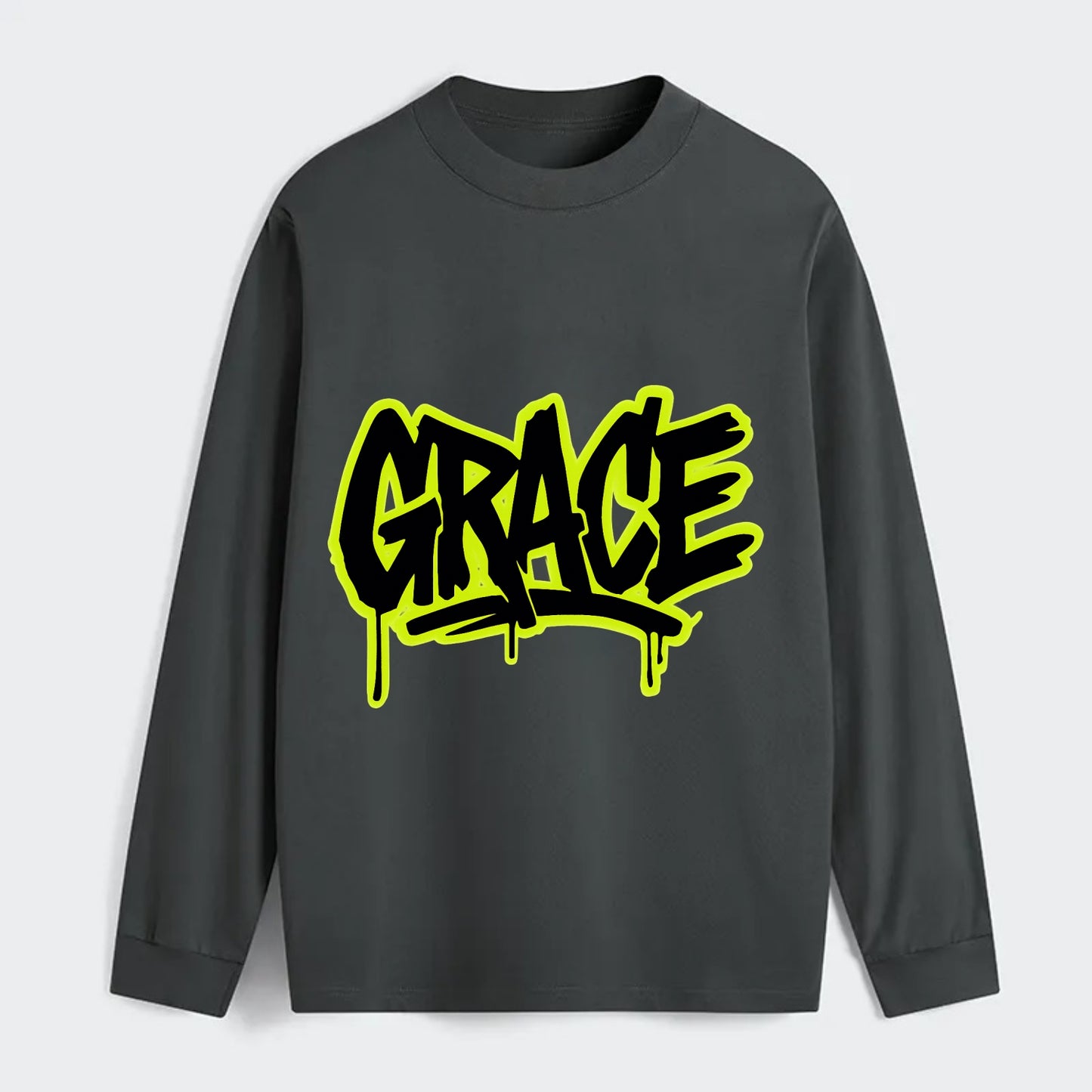 Bold typography design - "GRACE" - elegance under pressure, divine favor - Classic Long Sleeve Shirt - Gray