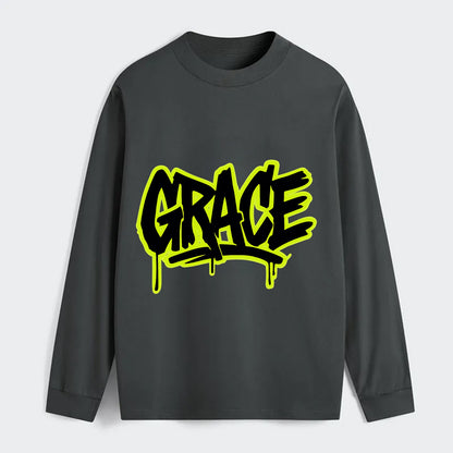 Bold typography design - "GRACE" - elegance under pressure, divine favor - Classic Long Sleeve Shirt - Gray