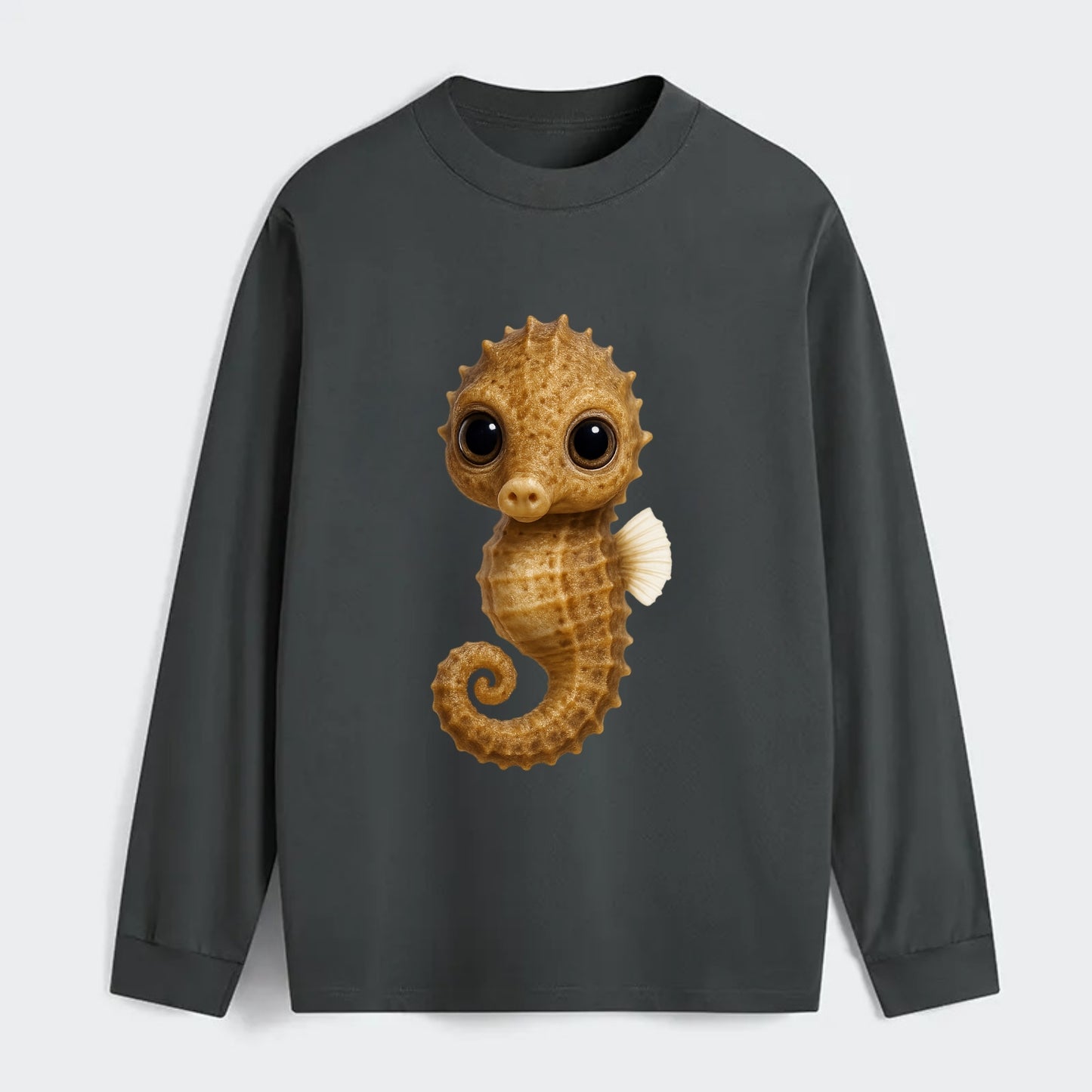Baby Seahorse - curled tail, snout, large eyes, front-facing, delicate - Classic Long Sleeve Shirt - Gray