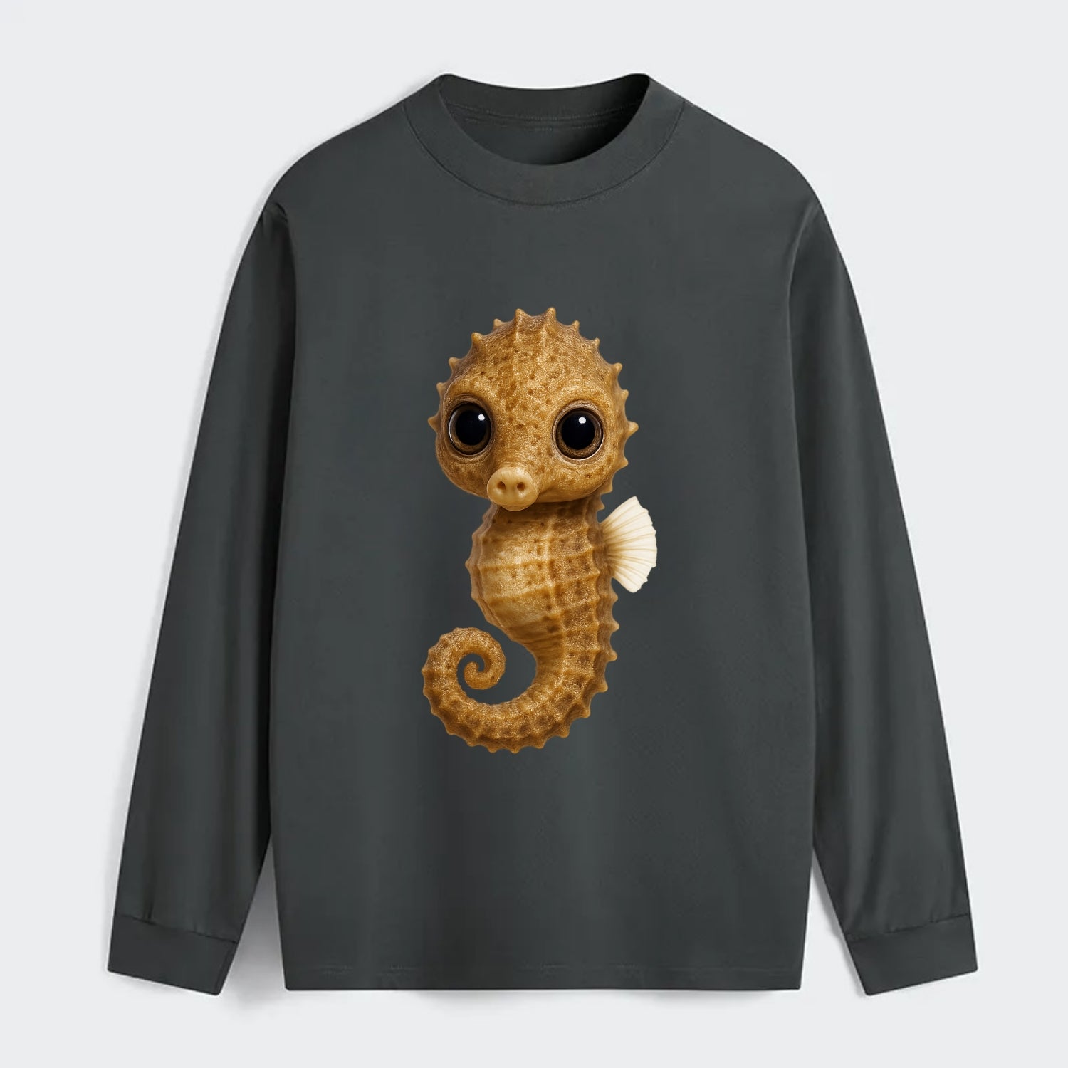 Baby Seahorse - curled tail, snout, large eyes, front-facing, delicate - Classic Long Sleeve Shirt - Gray