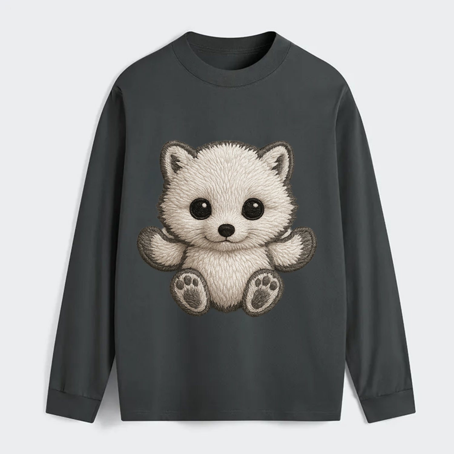 Baby Arctic Fox - white fluffy, tiny black nose, bright curious eyes, - Classic Long Sleeve Shirt - Gray