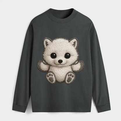 Baby Arctic Fox - white fluffy, tiny black nose, bright curious eyes, - Classic Long Sleeve Shirt - Gray