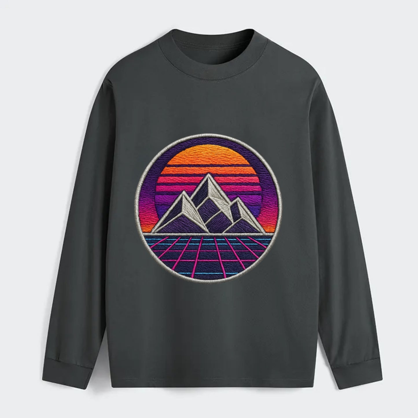 Retrowave Mountains - Classic Long Sleeve Shirt - Gray