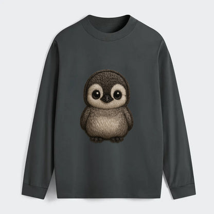 Baby Penguin Chick - gray fluffy, white face, round body, front-facing, - Classic Long Sleeve Shirt - Gray