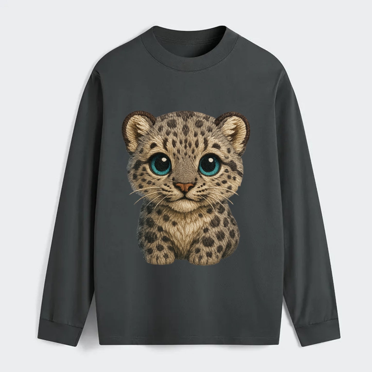 Baby Snow Leopard Cub - gray spotted, thick fur, blue-green eyes, - Classic Long Sleeve Shirt - Gray