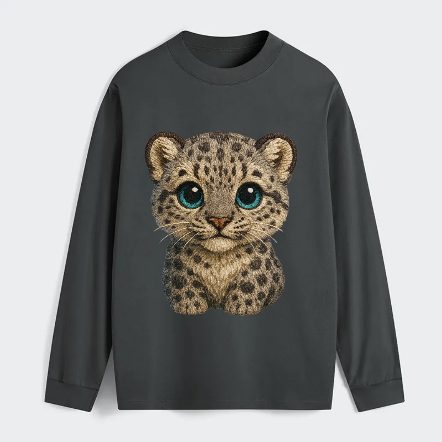 Baby Snow Leopard Cub - gray spotted, thick fur, blue-green eyes, - Classic Long Sleeve Shirt - Gray