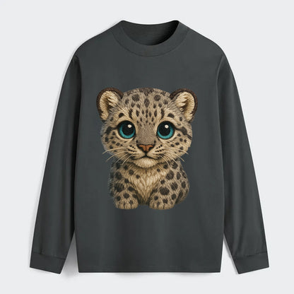 Baby Snow Leopard Cub - gray spotted, thick fur, blue-green eyes, - Classic Long Sleeve Shirt - Gray