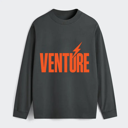 Bold typography design - "VENTURE" - taking risks, bold exploration - Classic Long Sleeve Shirt - Gray