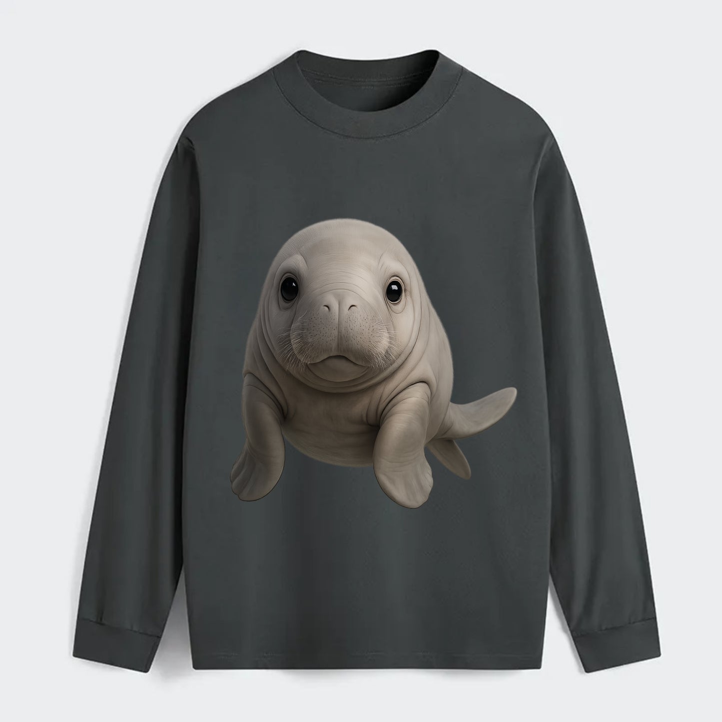 Baby Dugong - gray with paddle tail, gentle expression, whiskers, - Classic Long Sleeve Shirt - Gray