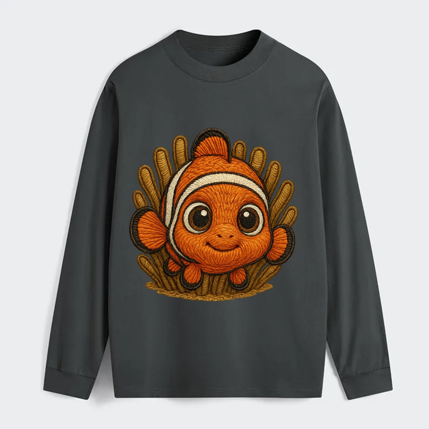 Baby Clownfish - orange with white stripes, big round eyes, - Classic Long Sleeve Shirt - Gray