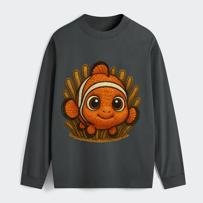 Baby Clownfish - orange with white stripes, big round eyes, - Classic Long Sleeve Shirt - Gray