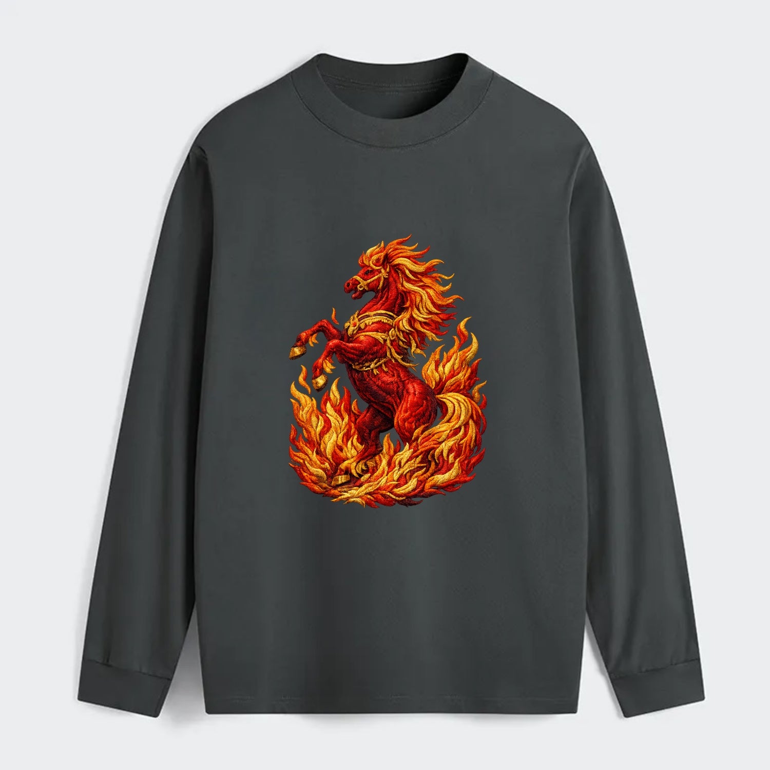 VICTORY BLAZE | Triumphant rearing horse in flames | Achievement - Classic Long Sleeve Shirt - Gray