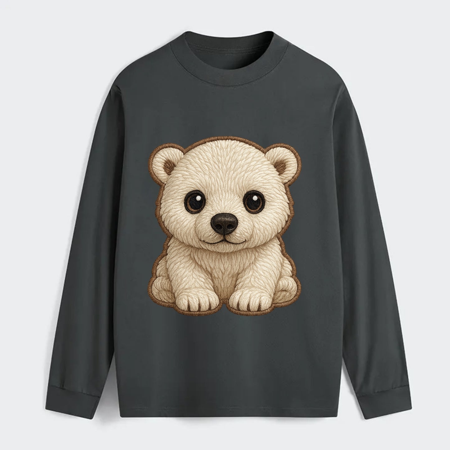 Baby Polar Bear Cub - white fluffy, black nose, dark curious eyes, - Classic Long Sleeve Shirt - Gray