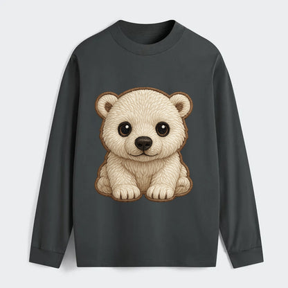 Baby Polar Bear Cub - white fluffy, black nose, dark curious eyes, - Classic Long Sleeve Shirt - Gray