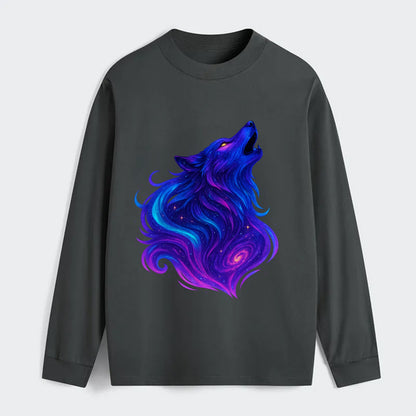 Noble wolf with flowing fur that transforms into aurora borealis - Classic Long Sleeve Shirt - Gray