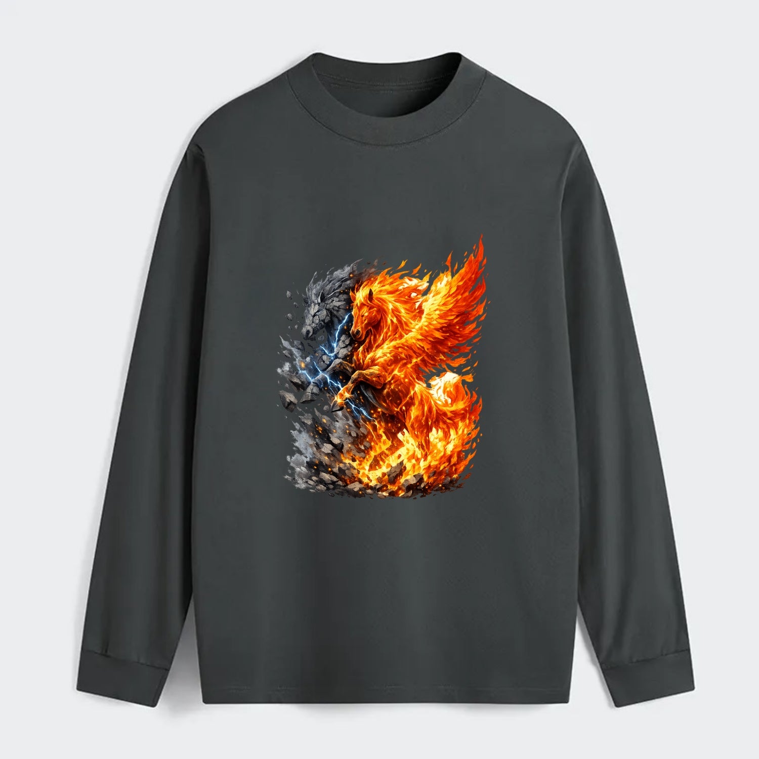 THUNDER FIRE | Horse combining lightning and flame | Electric fire | - Classic Long Sleeve Shirt - Gray
