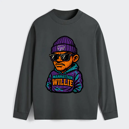 Manhattan Willie wearing Kansas State beanie with powercat patch - Classic Long Sleeve Shirt - Gray