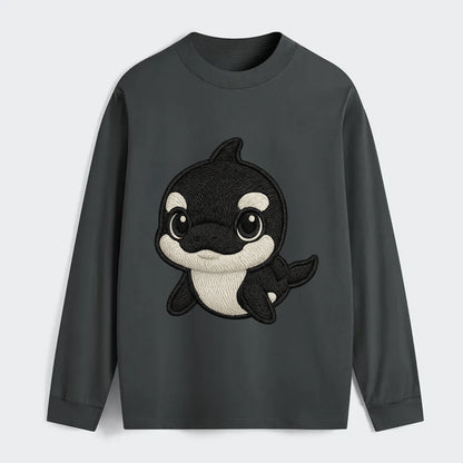 Baby Orca - black and white pattern, white eye patch, front-facing, - Classic Long Sleeve Shirt - Gray