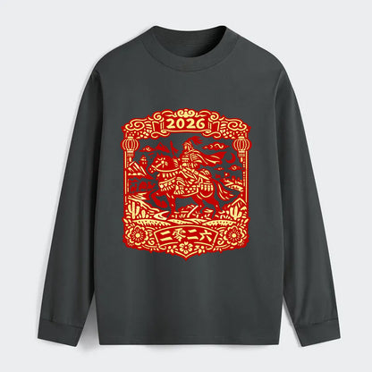 HORSE AND RIDER | Traditional Chinese warrior on horseback | Silk Road - Classic Long Sleeve Shirt - Gray