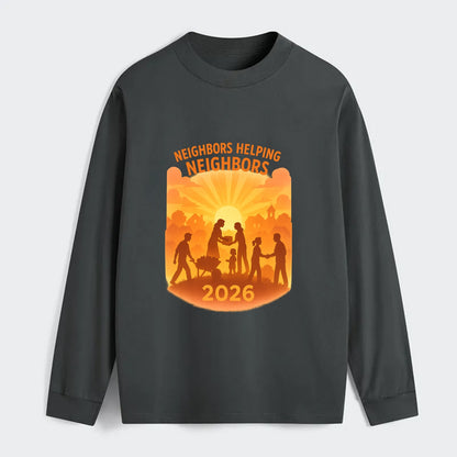 Local communities thriving with shared resources - "Neighbors Helping - Classic Long Sleeve Shirt - Gray