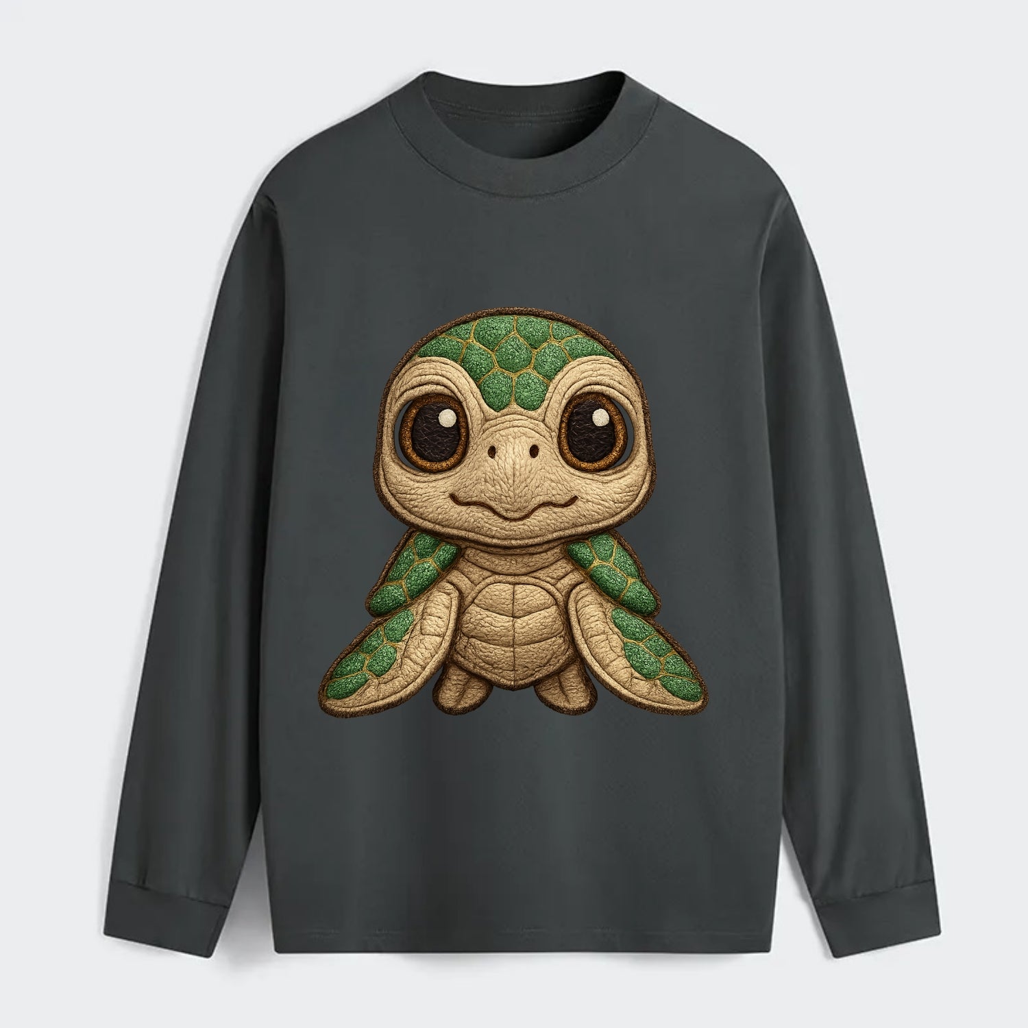 Baby Green Sea Turtle - emerald shell, large innocent brown eyes, tiny - Classic Long Sleeve Shirt - Gray
