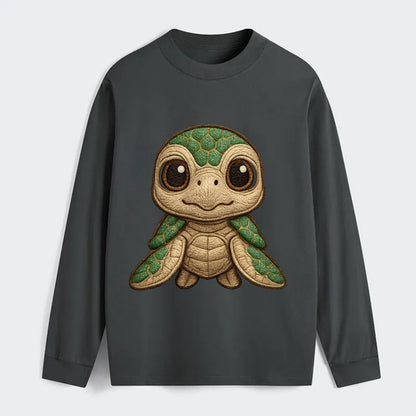 Baby Green Sea Turtle - emerald shell, large innocent brown eyes, tiny - Classic Long Sleeve Shirt - Gray