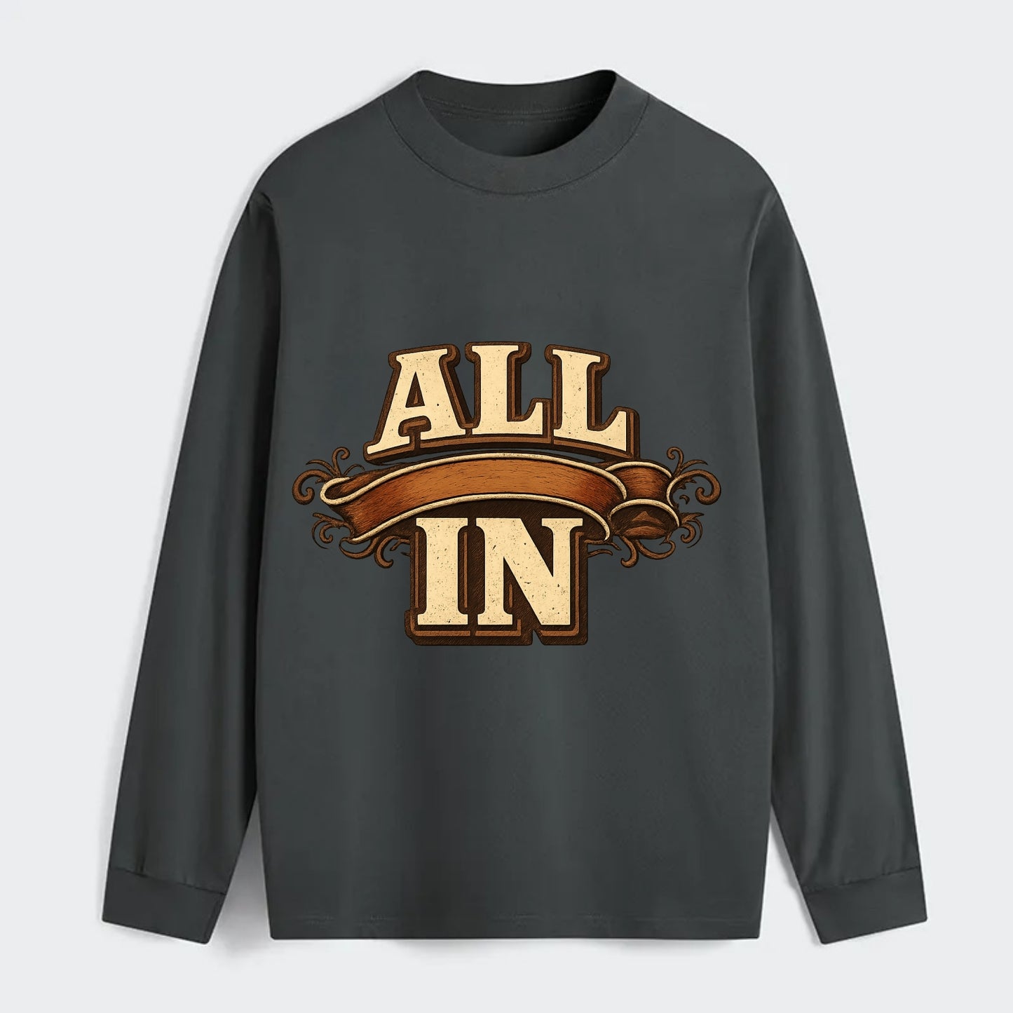 Bold typography design - "ALL IN" - complete commitment, no holding back - Classic Long Sleeve Shirt - Gray