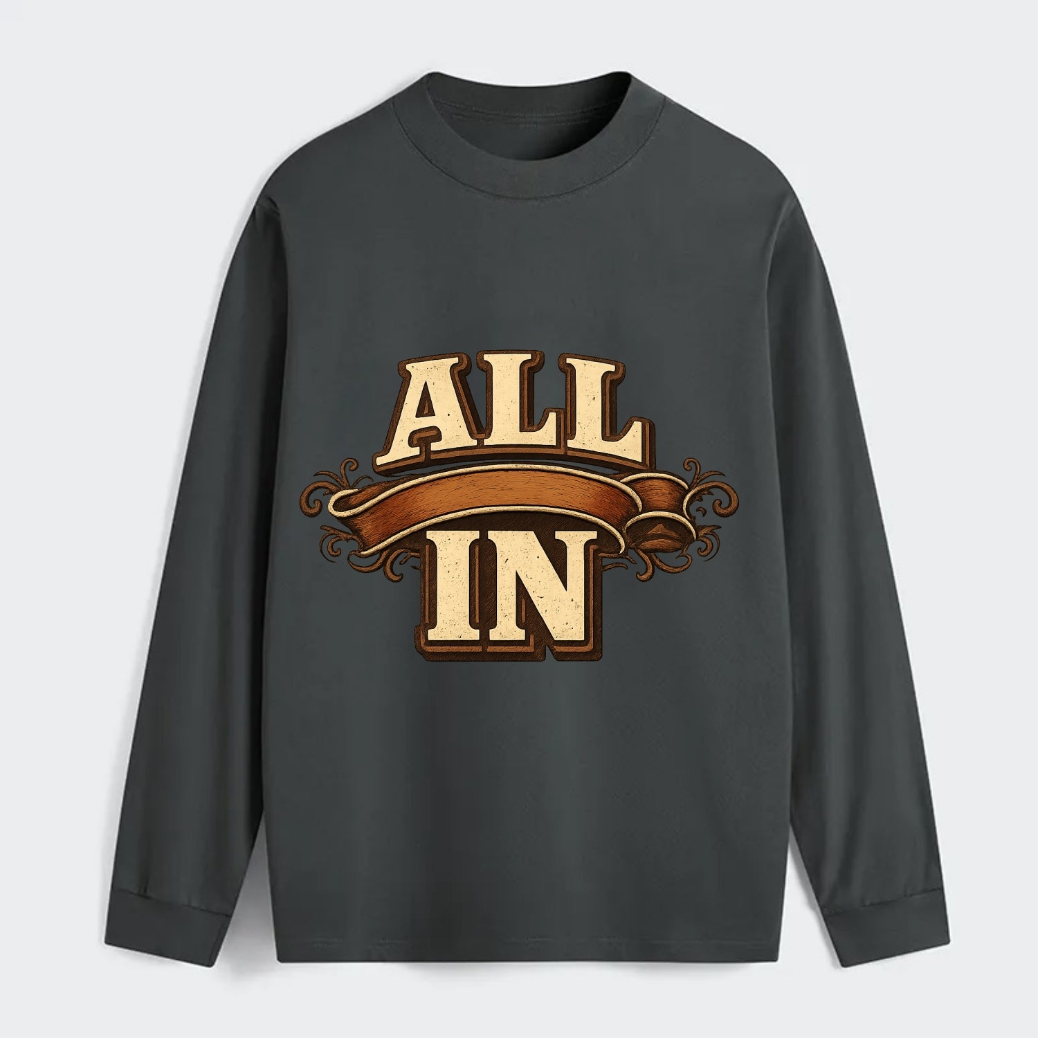 Bold typography design - "ALL IN" - complete commitment, no holding back - Classic Long Sleeve Shirt - Gray