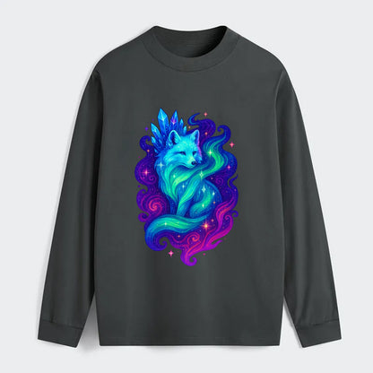 Ethereal arctic fox with fur that transforms into crystal formations, - Classic Long Sleeve Shirt - Gray
