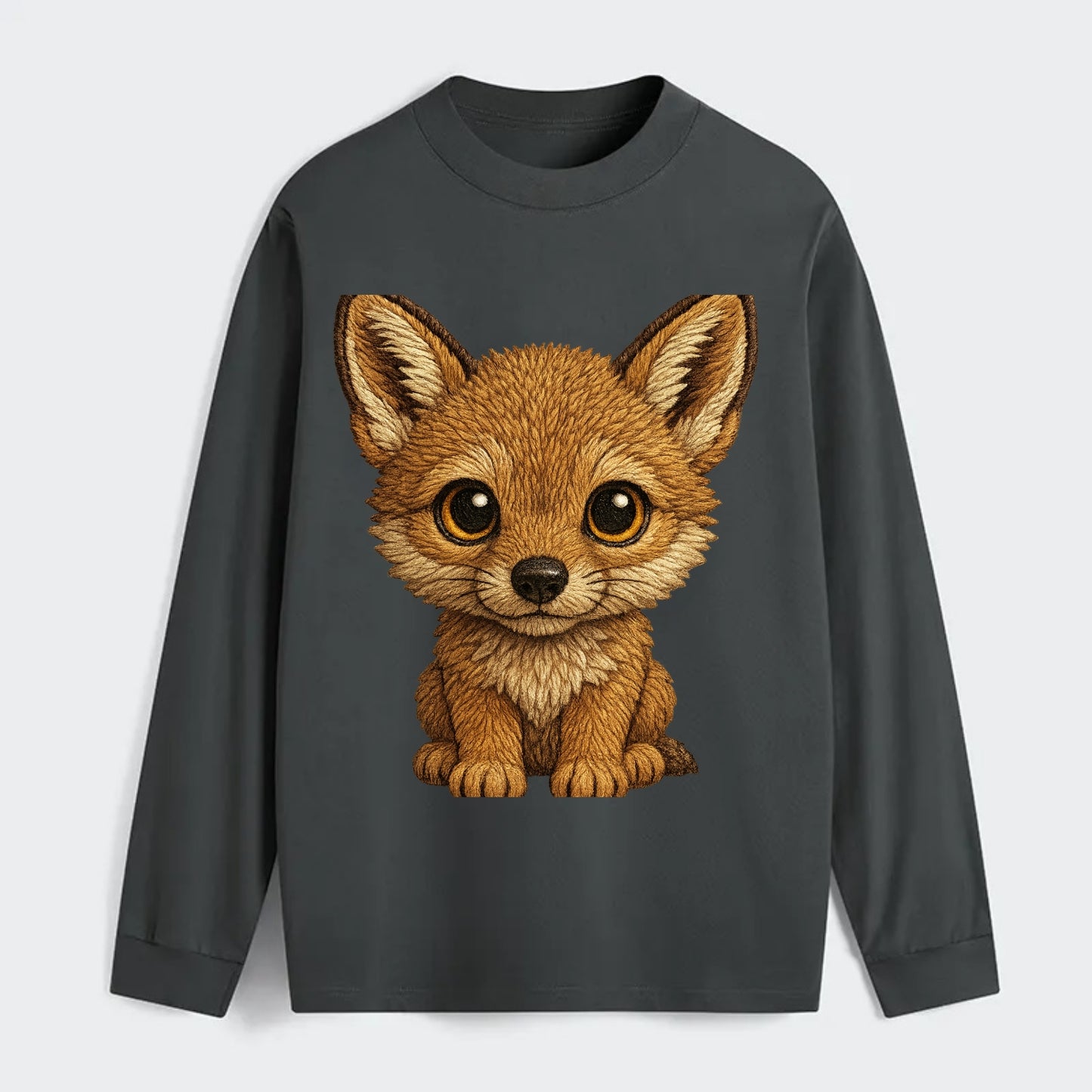 Baby Coyote Pup - tan fur, large ears, golden eyes, front-facing, - Classic Long Sleeve Shirt - Gray
