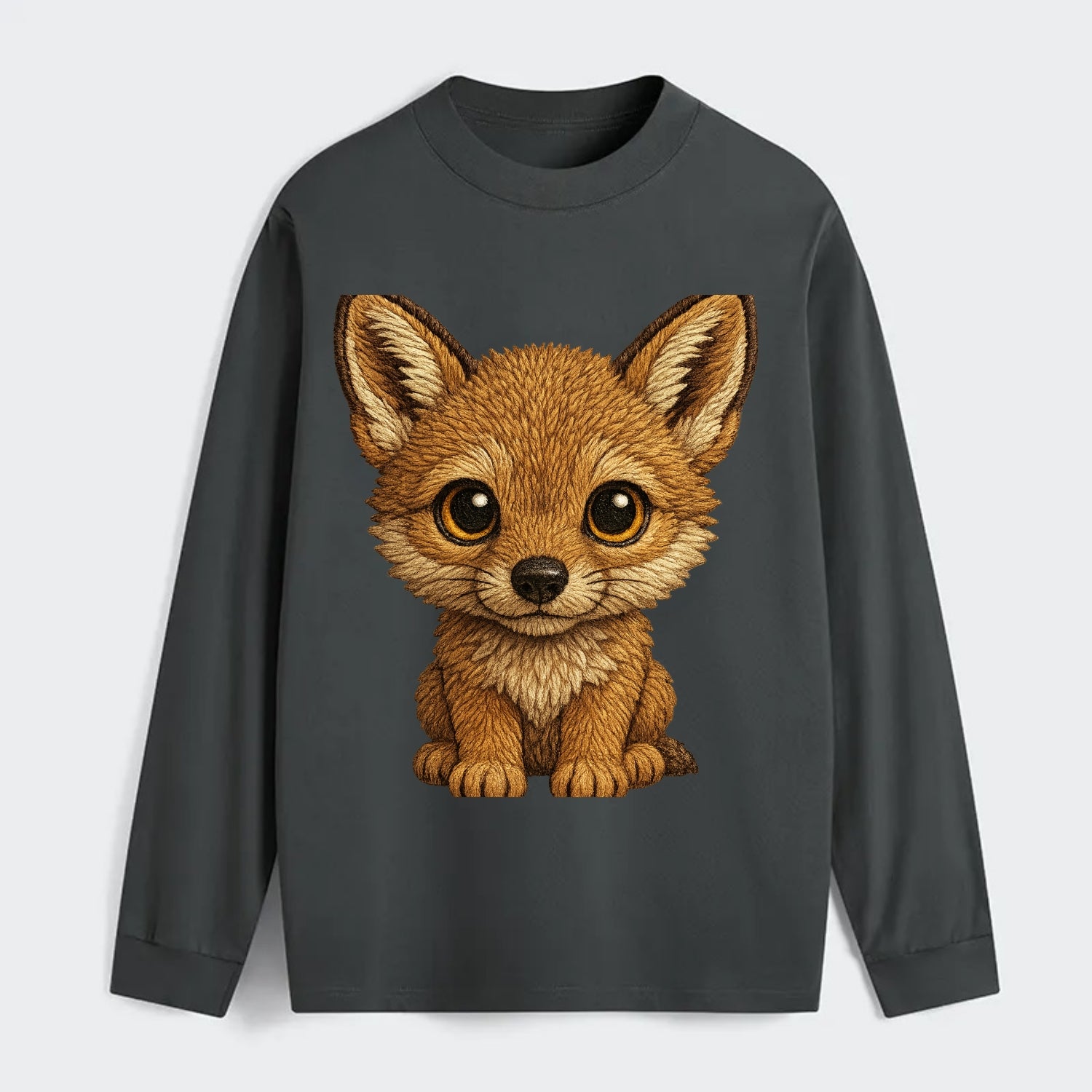Baby Coyote Pup - tan fur, large ears, golden eyes, front-facing, - Classic Long Sleeve Shirt - Gray