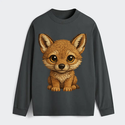 Baby Coyote Pup - tan fur, large ears, golden eyes, front-facing, - Classic Long Sleeve Shirt - Gray