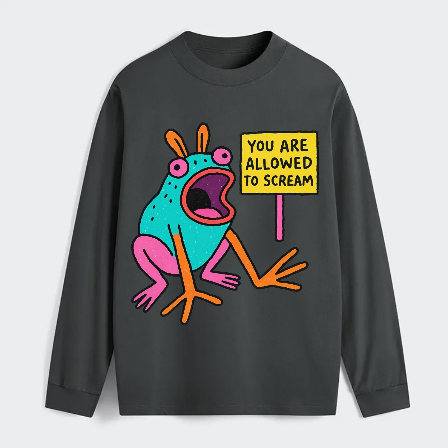 YOU ARE ALLOWED TO SCREAM | Open-mouthed frog - Classic Long Sleeve Shirt - Gray