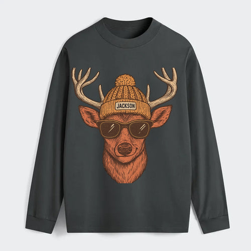 Mississippi White-tailed Deer wearing Jackson beanie with pom pom and - Classic Long Sleeve Shirt