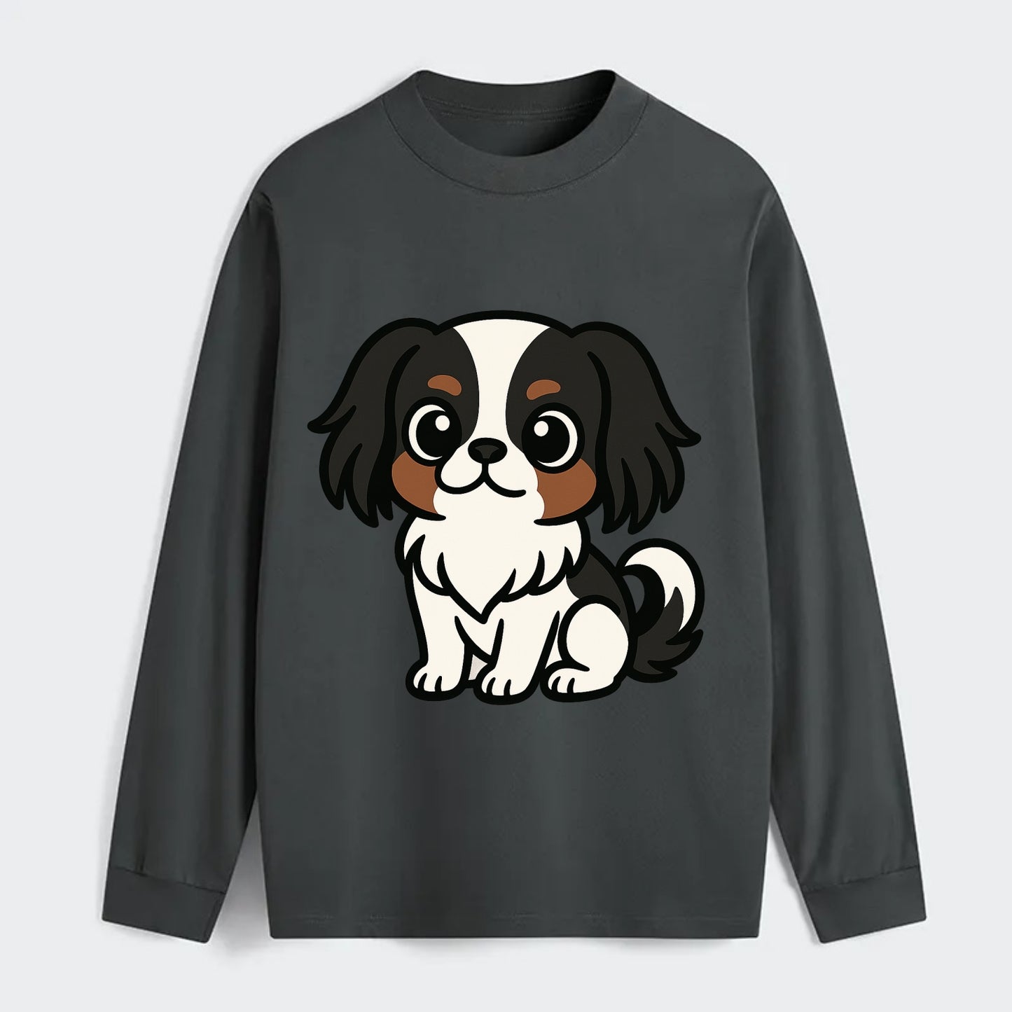 Japanese Chin - Black and white sitting pose - Classic Long Sleeve Shirt - Gray