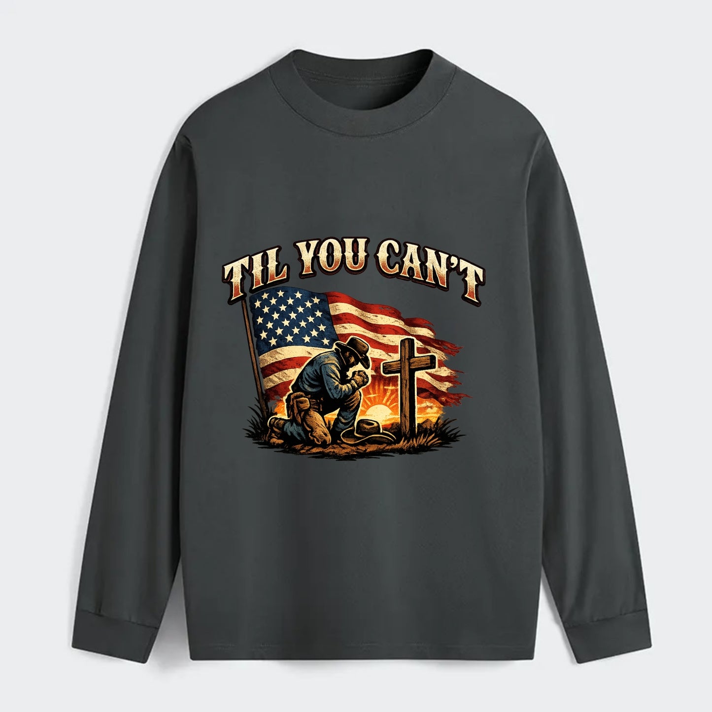 Til You Cant - Praying Cowboy - Classic Long Sleeve Shirt - Gray