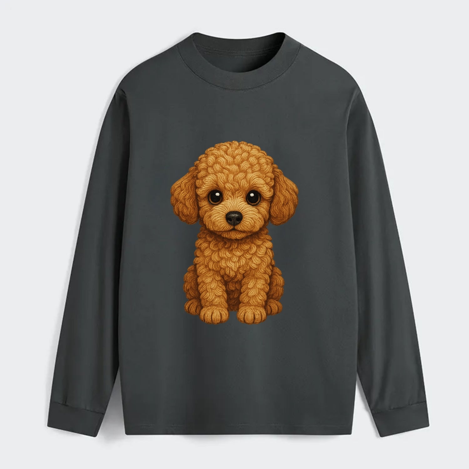 Baby Poodle Puppy - curly fluffy coat, intelligent eyes, elegant snout, - Classic Long Sleeve Shirt - Gray