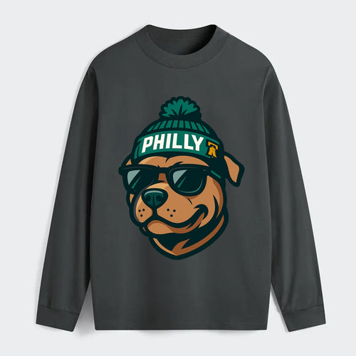 Philly Pitbull wearing Eagles beanie with Liberty Bell patch and - Classic Long Sleeve Shirt