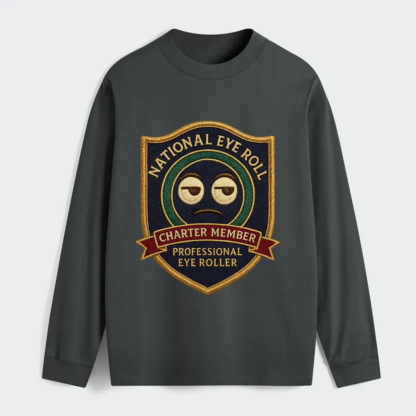 Crest with eye roll icon - "National Eye Roll Association - Charter - Classic Long Sleeve Shirt - Gray