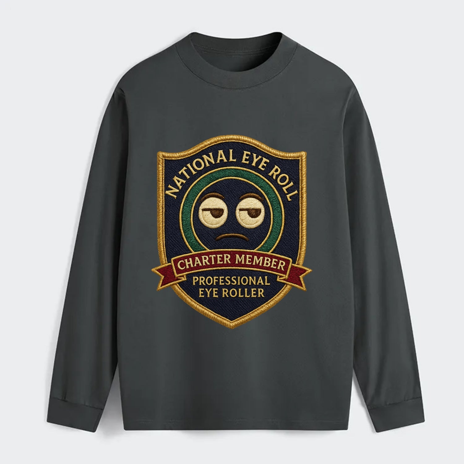 Crest with eye roll icon - "National Eye Roll Association - Charter - Classic Long Sleeve Shirt - Gray