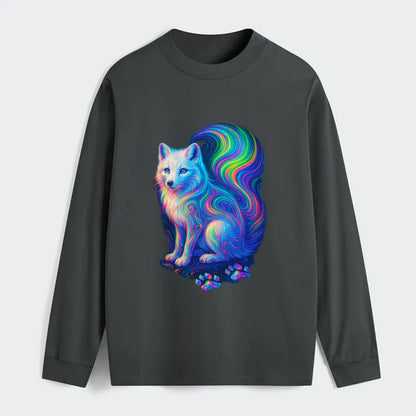 Graceful arctic fox with tail streaming aurora colors, white fur with - Classic Long Sleeve Shirt - Gray