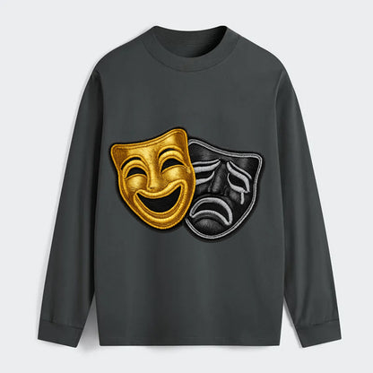 BROADWAY MASKS - comedy tragedy masks in gold and black , theater - Classic Long Sleeve Shirt - Gray