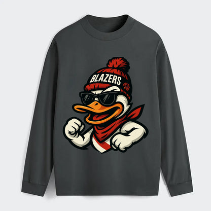 Oregon Duck wearing Trail Blazers beanie with rose patch and wayfarer - Classic Long Sleeve Shirt - Gray