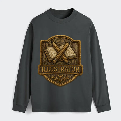Pencils and sketchbook - illustrator badge - Classic Long Sleeve Shirt - Gray