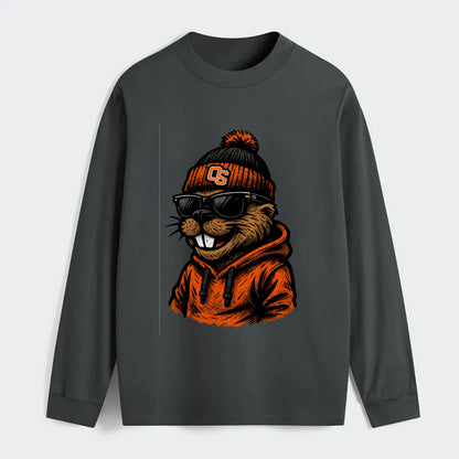 Corvallis Beaver wearing Oregon State beanie with OS patch - Classic Long Sleeve Shirt - Gray