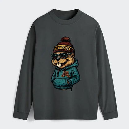 Minneapolis Gopher wearing Minnesota beanie with M patch - Classic Long Sleeve Shirt - Gray