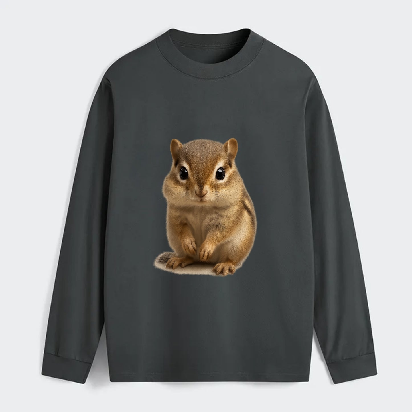 Baby Chipmunk - striped back, cheek pouches, tiny paws, bright eyes, - Classic Long Sleeve Shirt - Gray