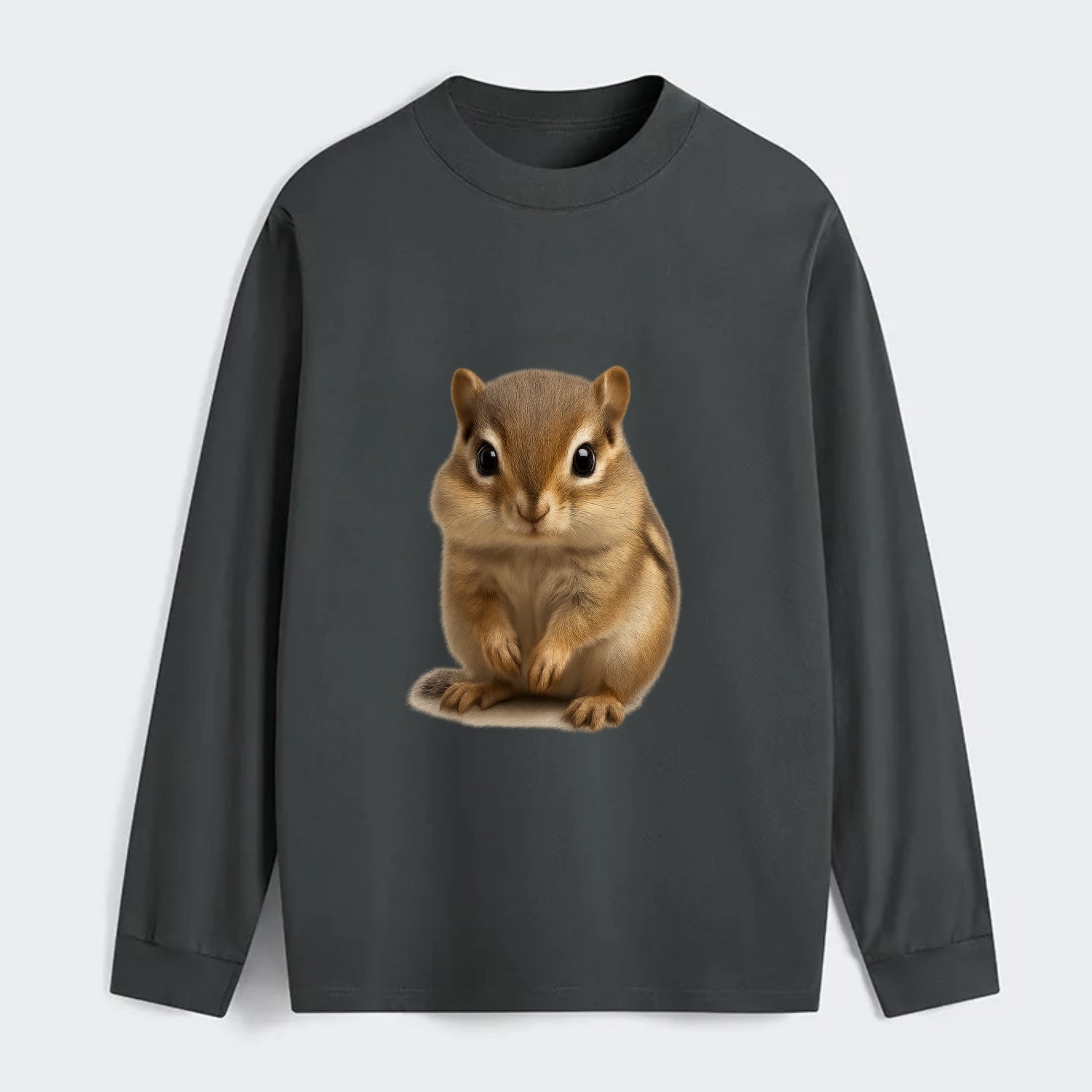 Baby Chipmunk - striped back, cheek pouches, tiny paws, bright eyes, - Classic Long Sleeve Shirt - Gray