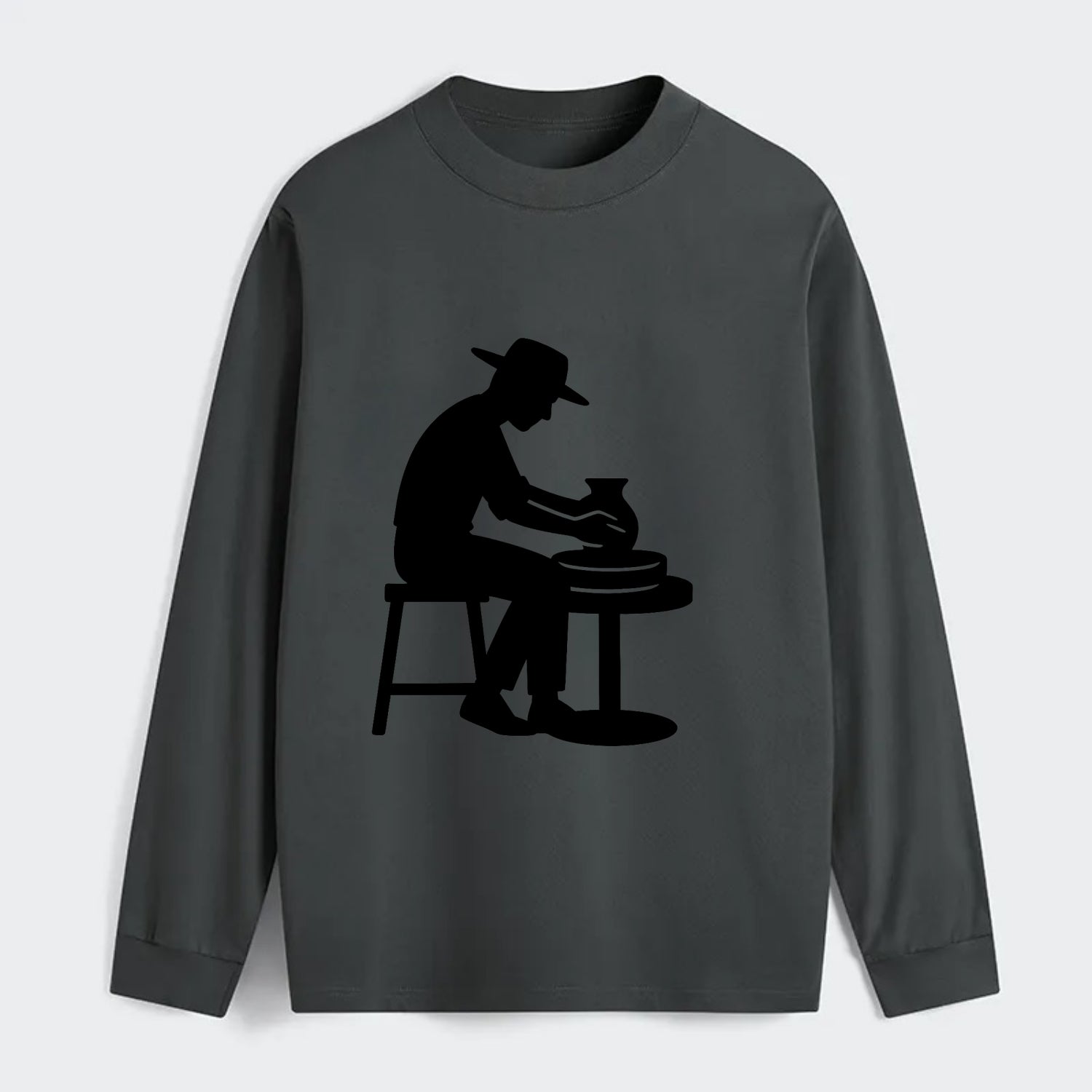 Potter shaping clay on wheel - Classic Long Sleeve Shirt - Gray